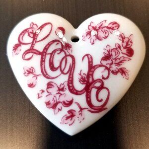 NIB VTG Longaberger Pottery Heart Shaped Red Love Tie-On Red Ribbon for Baskets